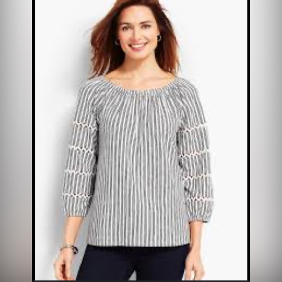 Talbots Tops - TALBOTS SCOOP-NECK TOP WITH RIC RAC TRIM - STRIPE SIZE L coastal casual